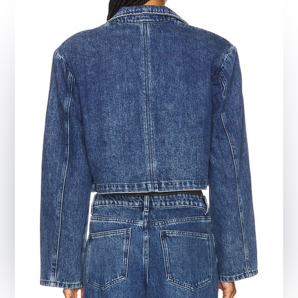 Revolve WeWoreWhat Cropped Denim Blazer in Dark Blue NWT - Picture 3 of 7